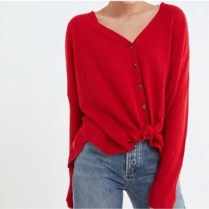 Urban Outfitters Out from Under Jojo Thermal Waffle Knit Button Front: bright re